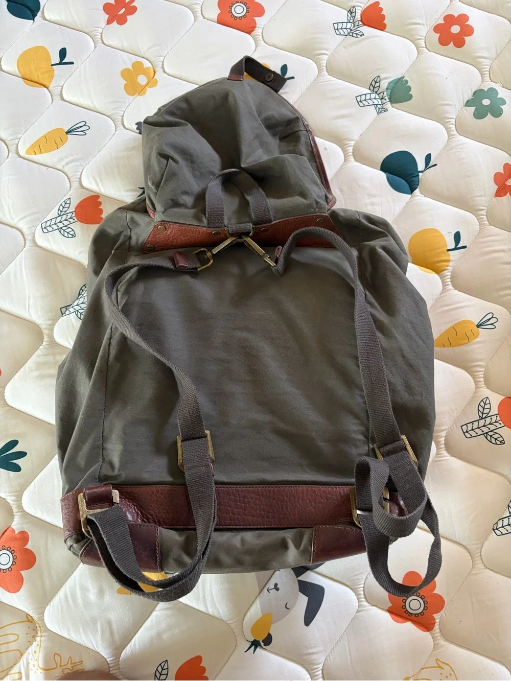 Kuhl Olive Green Canvas Backpack with Brown Leather Trim